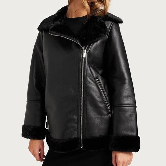 Vmemmy Vero Moda Black Vegan Leather Sherpa Sherling Jacket - Picture 6 of 9